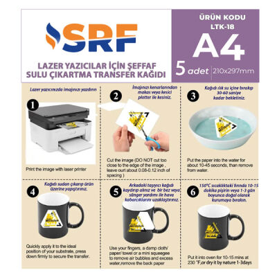 SRF Şeffaf Sulu Çıkartma Lazer Transfer Kağıdı A4 (5 adet) - 2