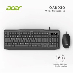 Acer OAK-930 Kablolu Sessiz Tuşlu Klavye Moue Set Siyah (Klavye 1,40Cm-Mouse 1.60Cm Kablo) - 1