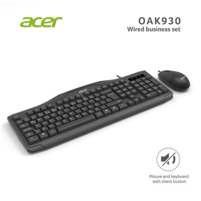 Acer OAK-930 Kablolu Sessiz Tuşlu Klavye Moue Set Siyah (Klavye 1,40Cm-Mouse 1.60Cm Kablo) - 2