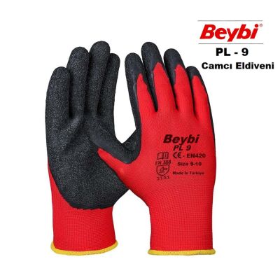 Beybi Nitril Poly PL9 9 Beden Kırmızı Siyah İş Eldiveni 12li Paket Camcı Eldiveni - 1