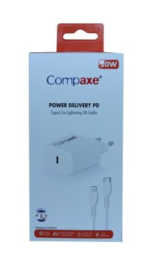 Compaxe CTA-200TI 20W 5V 3A PD Ev Şarj Kafa+Type-C Şarj Kablosu - 1