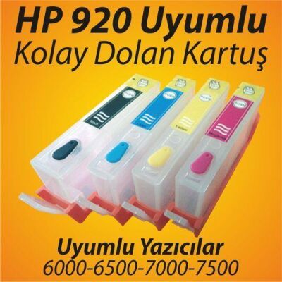 Hp 920 Uyumlu Kolay Dolan Kartuşlar (Dolu 4 Adet Kartuş) - 2