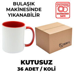 Kutusuz 1 Koli Sublimasyon Porselen Sapı ve İçi Kırmızı Kupa (36 Adet) - 1