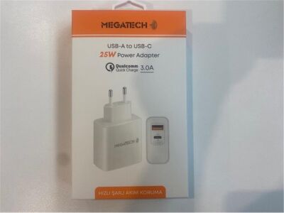 Megatech 25W2 Usb-A To Usb-C 3.0A 25W Ev Şarj Kafa Hızlı Şarj Akım Koruma - 1