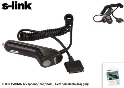 S-link IP-830 1500ma 12v ipod-iphone-ipad Araç Şarj Cihazı - 1