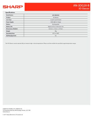 Sharp AN-3DG20B Aktif 3D Şarjlı Gözlük - 3