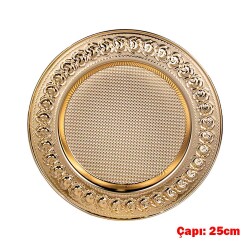 Süblimasyon Gül Desenli Gold Metal Tabak - 25cm - 1