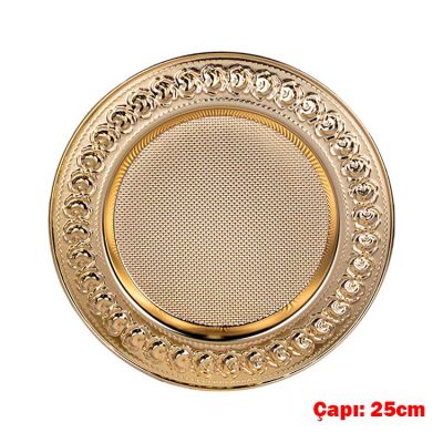 Süblimasyon Gül Desenli Gold Metal Tabak - 25cm - 1