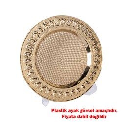 Süblimasyon Gül Desenli Gold Metal Tabak - 25cm - 2