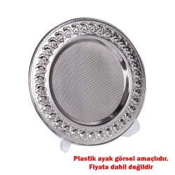 Süblimasyon Gül Desenli Gümüş Metal Tabak - 25cm - 2