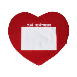 Sublimasyon Kırmızı Kalp Yastık Yatay - Seni Seviyorum - 1