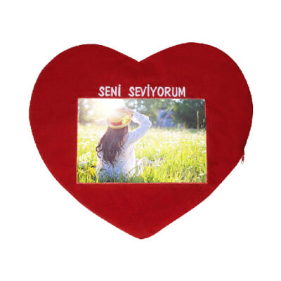 Sublimasyon Kırmızı Kalp Yastık Yatay - Seni Seviyorum - 2