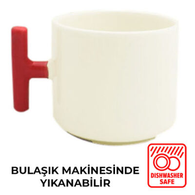 Sublimasyon Kırmızı Kulplu Seramik Latte Kupa - Kutulu - 1