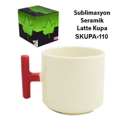 Sublimasyon Kırmızı Kulplu Seramik Latte Kupa - Kutulu - 2