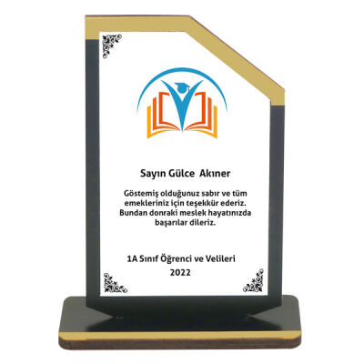 Sublimasyon Metal Baskılı Siyah Ahşap Plaket - Beyaz Metalli - 1