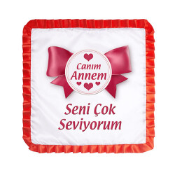 Sublimasyon Saten Kare Yastık - Kırmızı Fırfırlı - 1