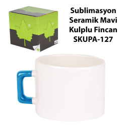 Sublimasyon Seramik Mavi Kulplu Lüks Fincan - Kutulu - 2