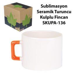 Sublimasyon Seramik Turuncu Kulplu Lüks Fincan - Kutulu - 2