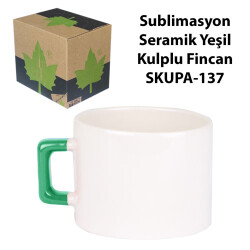 Sublimasyon Seramik Yeşil Kulplu Lüks Fincan - Kutulu - 2